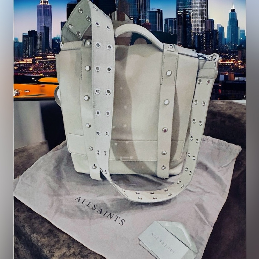 All Saints Gray Leather top handle, backpack and crossbody Studded - Picture 2 of 16